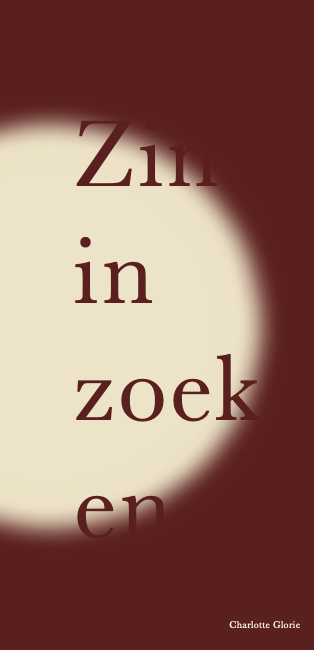 Voorkant boek Zin in Zoeken op een bordeaux rode achtergrond.